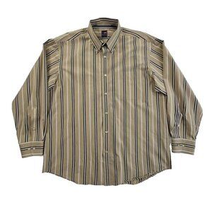 T. Harris Shirt Gentleman's Large Long Sleeve Button Down Brown and Black Stripe